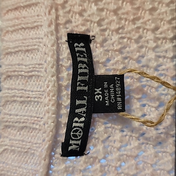 Moral Fiber Pullover Sweater Women's 3X Pink Open Knit Long Sleeve Light Y2K - Picture 4 of 11